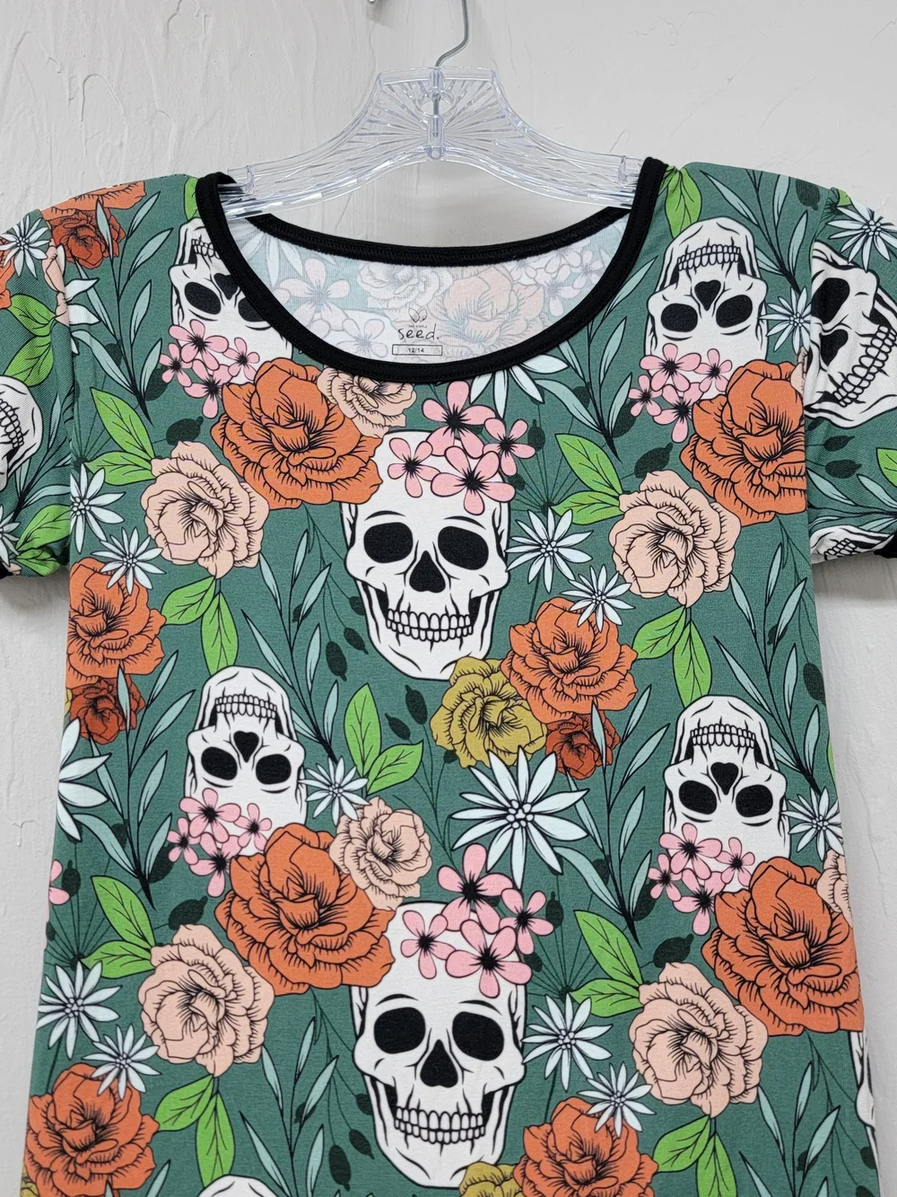 The Simple Seed Bamboo Kids Sweet Skully Short Romper Viscose Floral Skull 12/14